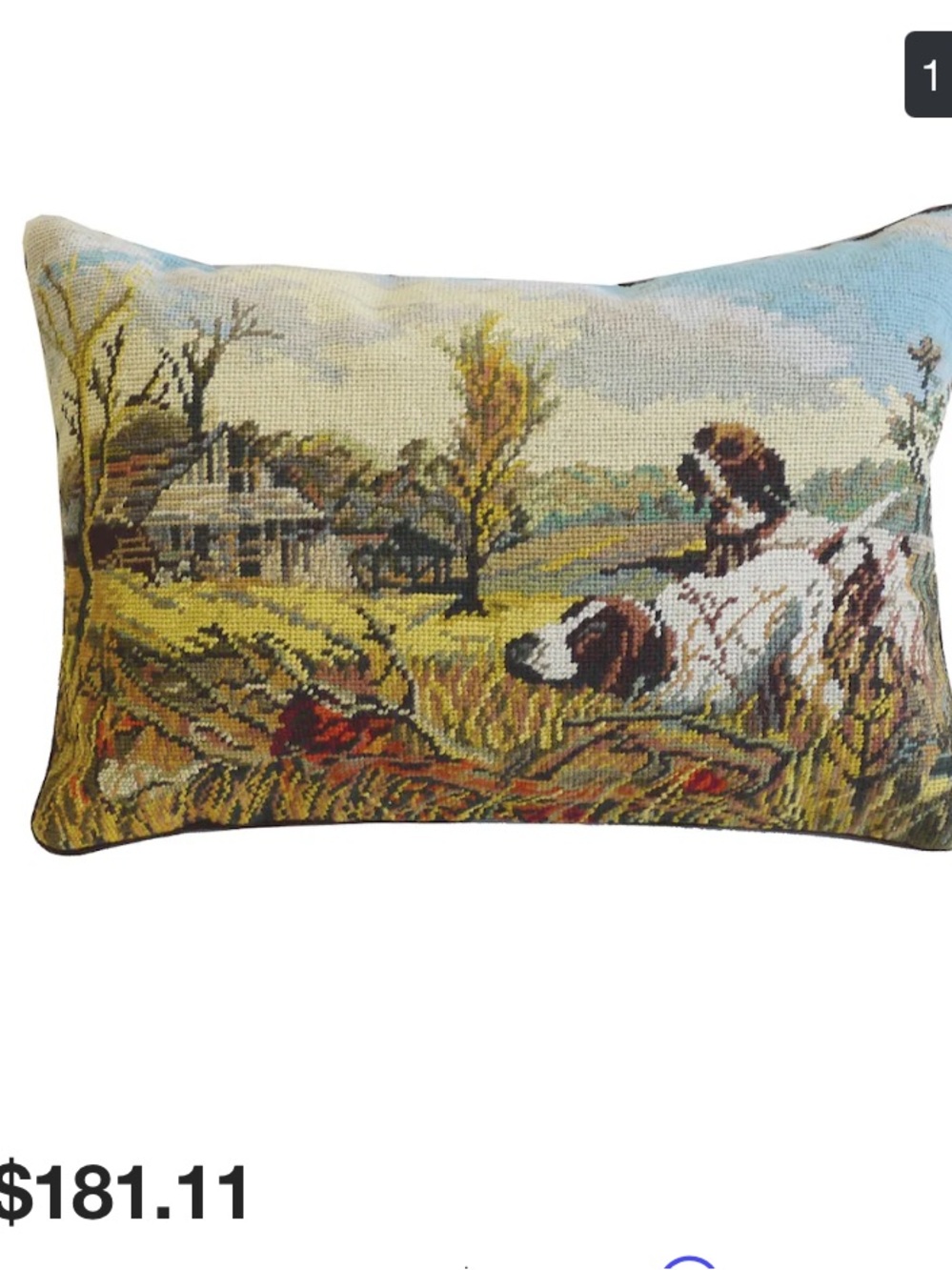 Vintage Needlepoint Scenic Dog Pillow Cover in Autumn Hues
